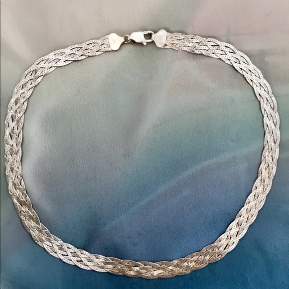Braided 18 inch necklace, sterling 925 silver, Italy - Picture 8 of 11